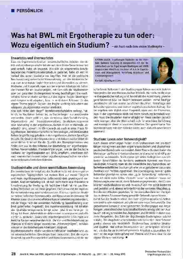Vorschauseite 1: Was hat BWL mit Ergotherapie zu tun oder: WOZU eigentlich ein Studium? -ein Fazit nach dem ersten Studienjahr-