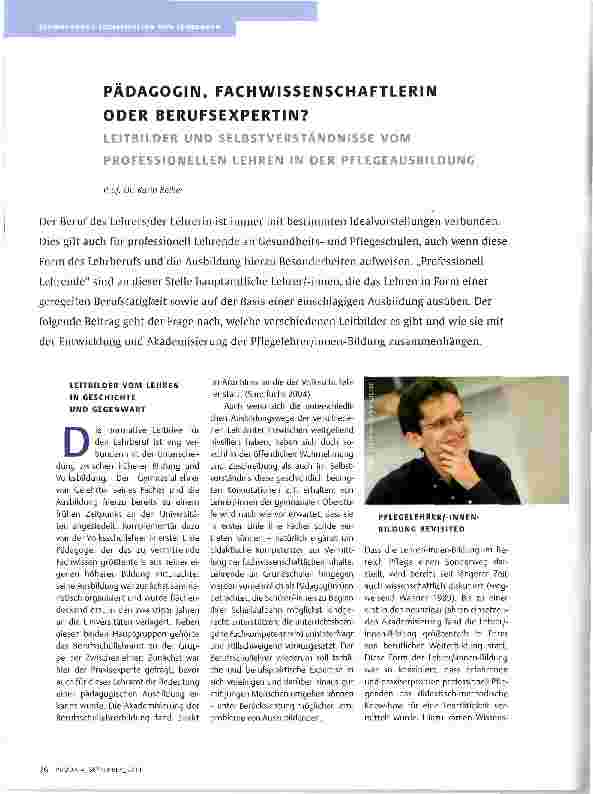 Vorschauseite 1: PADAGOGIN, FACHWISSENSCHAFTLERIN ODER BERUFSEXPERTIN? LEITBILDER UND SELBSTVERSTÄNDNISSE VOM PROFESSIONELLEN LEHREN IN DER PFLEGEAUSE
