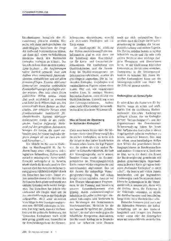 Vorschauseite 3: „Quo Vadis Nationaler Krebsplan in Deutschland