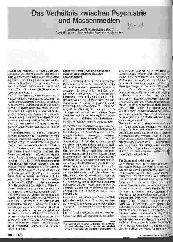 Vorschauseite 1: Das Verhältnis zwischen Psychiatrie und Massenmedien