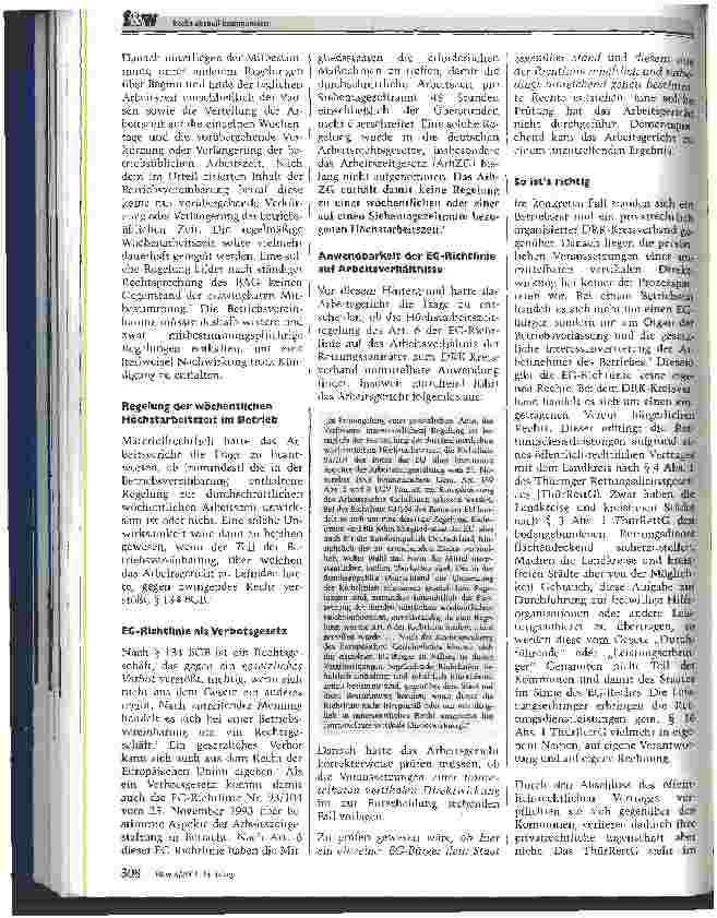 Vorschauseite 2: Wöchentliche Höchstarbeitszeit nach dem Arbeitsgericht Gotha Beschluss vom 3. April 2001