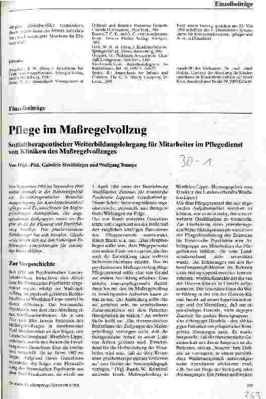 Vorschauseite 1: Pflege im Maßregelvollzug - Sozialtherapeutischer Weiterbildungslehrgang für Mitarbeiter im Pflegedienst von Kliniken