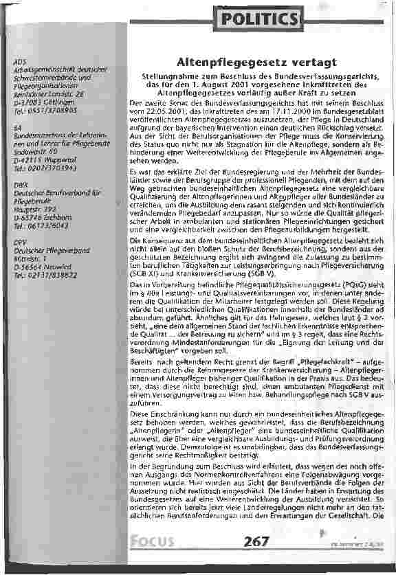 Vorschauseite 1: Altenpflegegesetz vertagt