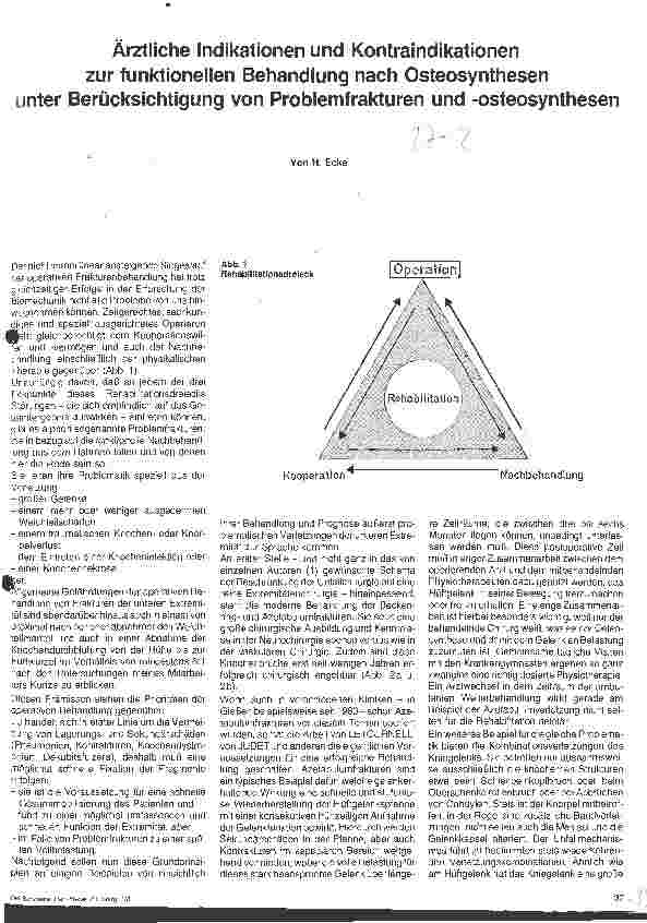 Vorschauseite 1: Ärztliche Indikationen und Kontraindikation zur funktionellen Behandlung Osteosynthesen