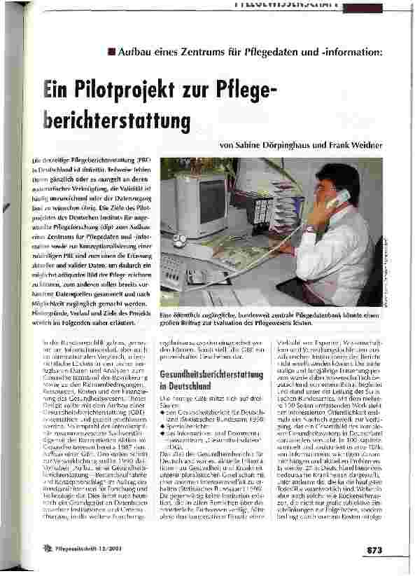 Vorschauseite 1: Ein Pilotprojekt zur Pflegeberichterstattung