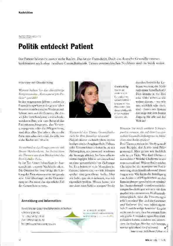 Vorschauseite 1: Politik entdeckt Patient