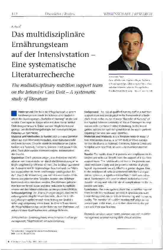 Vorschauseite 1: Das multidisziplinäre Ernährungsteam auf der Intensivstation -Eine systematischeLiteraturrecherche