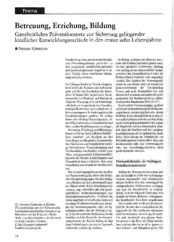Vorschauseite 1: Betreuung, Erziehung, BildungGanzheitliches Präventionsnetz zur Sicherung gelingender kindlicher Entwicklungsverläufe in den ersten zehn Lebensjahren