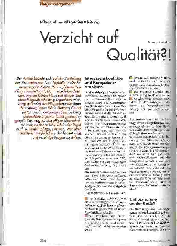 Vorschauseite 1: Verzicht auf Qualität?! Pflege ohne Pflegedienstleitung