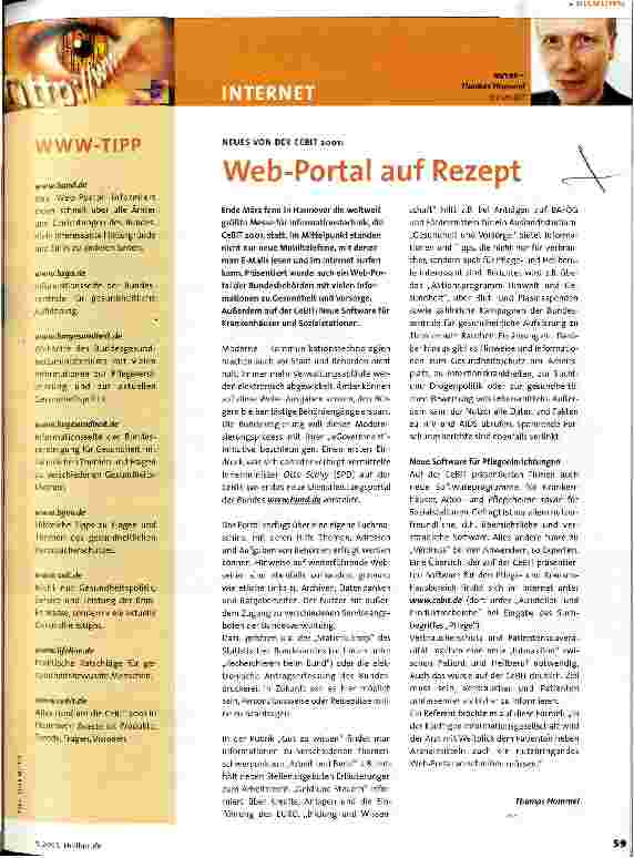 Vorschauseite 1: Web-Portal auf Rezept Neues von der CeBIT 2001