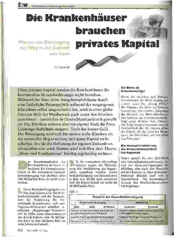 Vorschauseite 1: Die Krankenhäuser brauchen privates Kapital