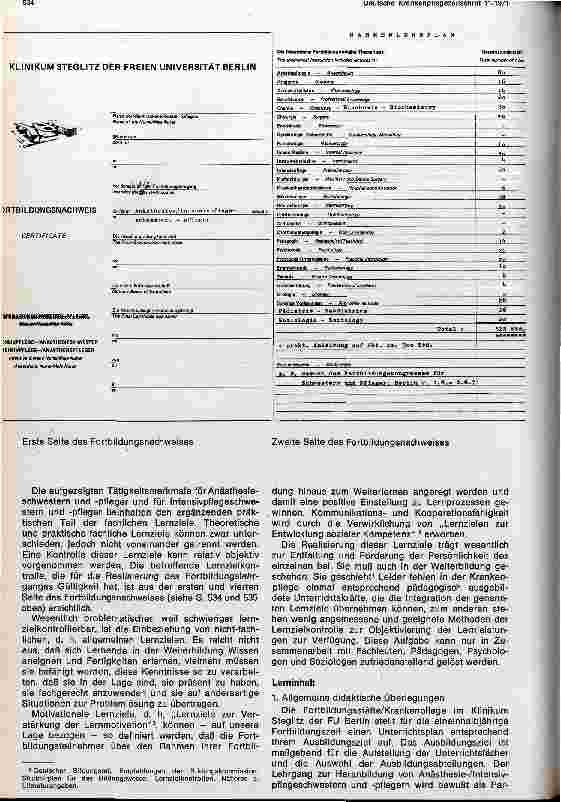 Vorschauseite 3: Fortbildung in der Krankenpflege --- Heranbildung von Anästhesie-und Intensivpflegeschwestern-Pflegern