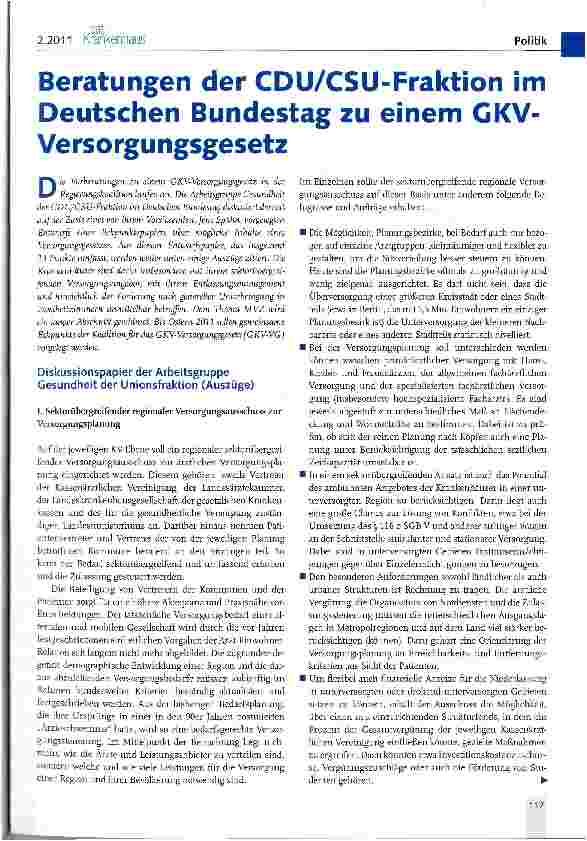 Vorschauseite 1: Beratungen der CD U/CSU-Fraktion im Deutschen Bundestag zu einem GKV-Versorgungsgesetz