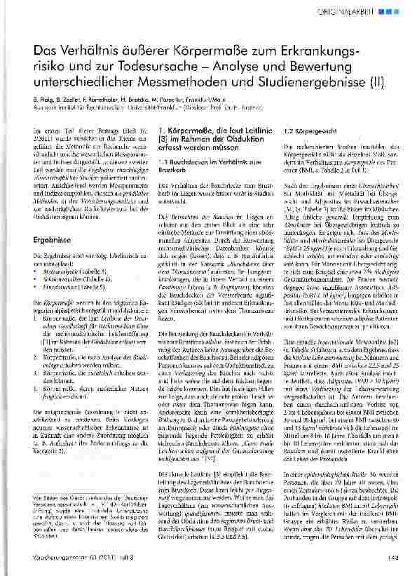 Vorschauseite 1: Das Verhältnis äußerer Körpermaße zum Erkrankungsrisiko und zur Todesursache - Analyse und Bewertung unterschiedlicher Messmethoden und Studienergebnisse
