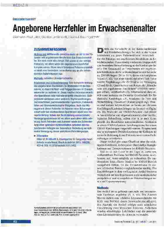 Vorschauseite 1: Angeborene Herzfehler im Erwachsenenalter
