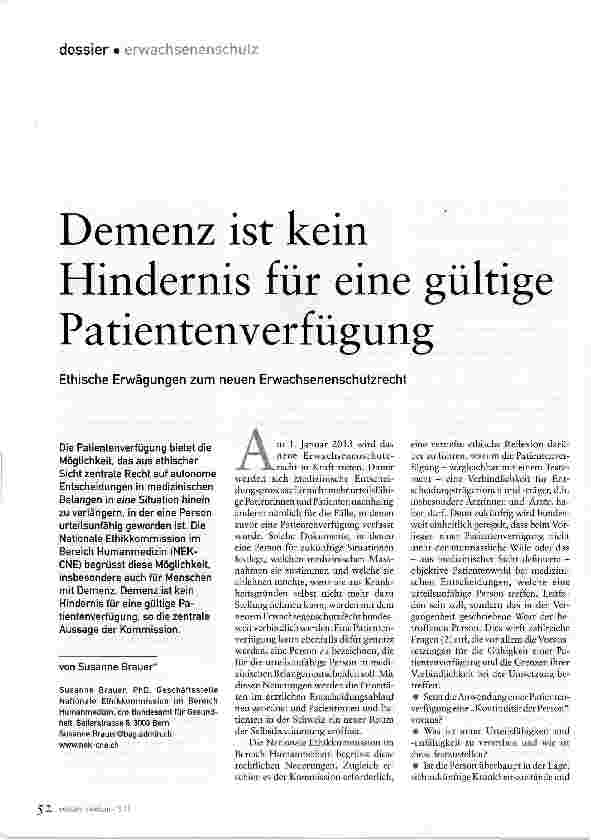 Vorschauseite 1: Demenz ist kein Hindernis für eine gültige Patientenverfügung