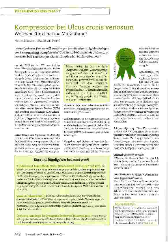 Vorschauseite 1: Kompression bei Ulcus cruris venosum Welchen Effekt hat die Maßnahme?