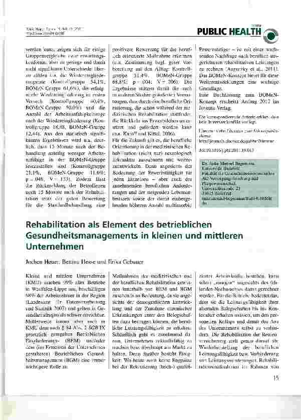 Vorschauseite 1: Rehabilitation als Element des betrieblichen Gesundheitsmanagements in kleinen und mittleren Unternehmen