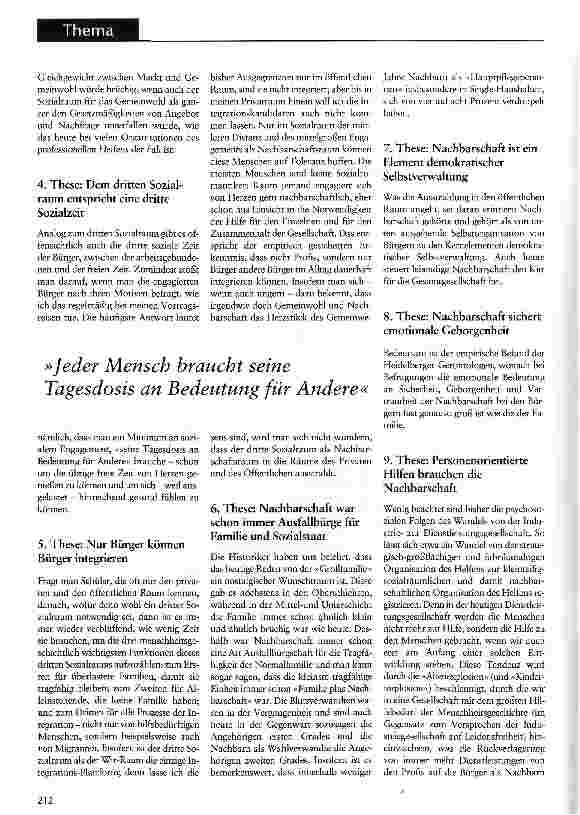 Vorschauseite 2: Nachbarschaft ist die Lebendigkeit des Sozialraums So viel Nachbarschaft wie möglich, so viel professionelle Hilfe wie nötig
