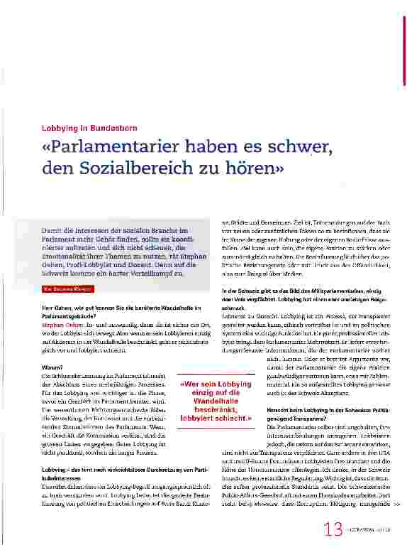 Vorschauseite 1: «Parlamentarier haben es schwer, den Sozialbereich zu hören»