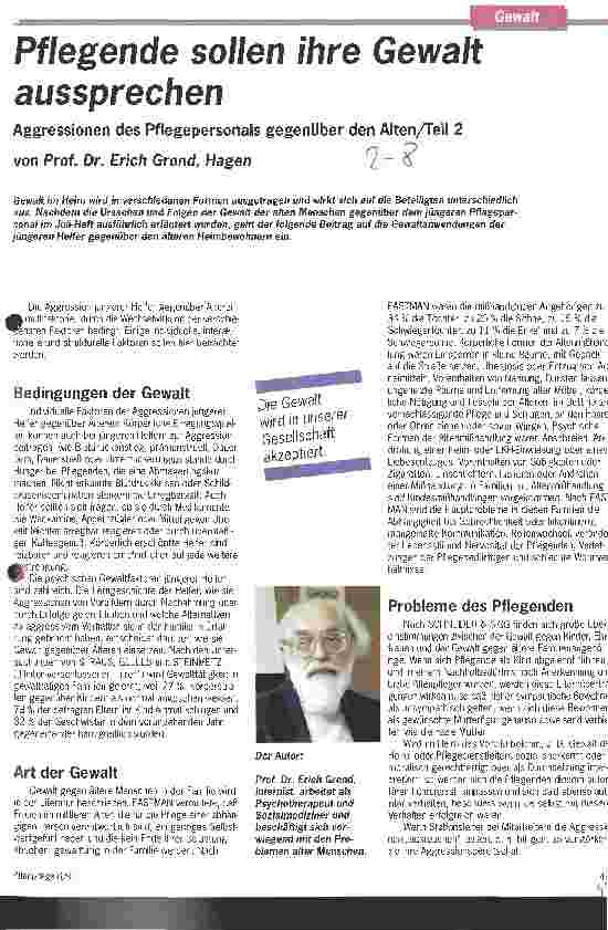 Vorschauseite 1: Pflegende sollen ihre Gewalt aussprechen Aggressionen des Pflegepersonals gegenüber den Alten; Teil 2