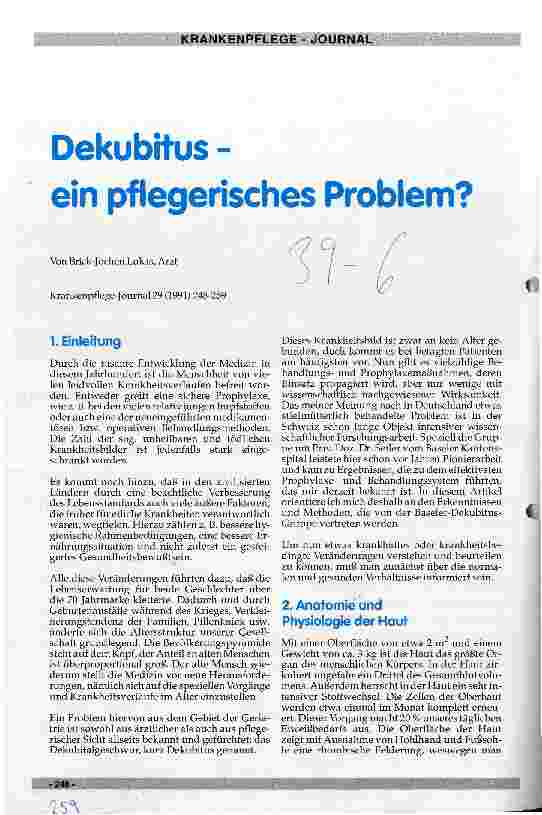 Vorschauseite 1: Dekubitus - ein pflegerisches Problem?