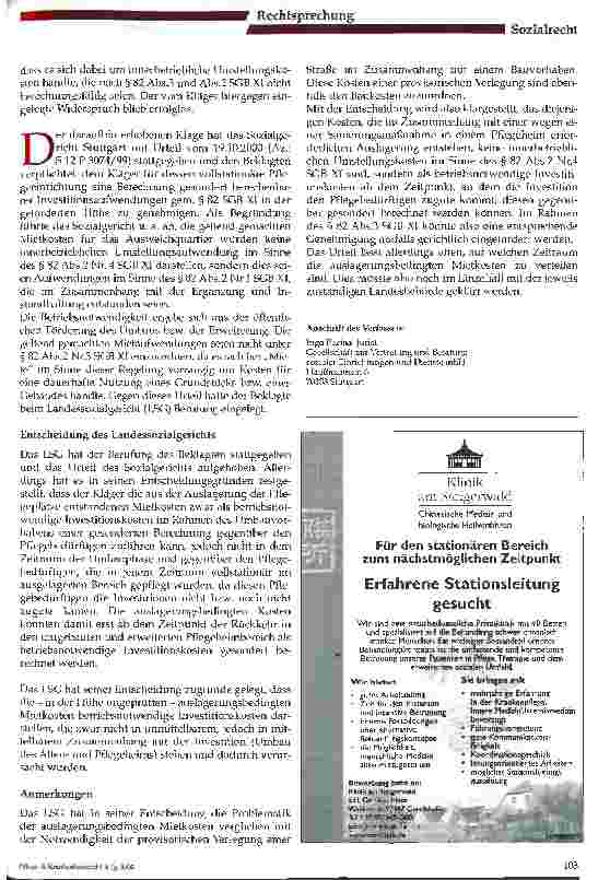 Vorschauseite 2: Umbaubedingte Investititonskosten im Pflegeheim Auslagerungsbedingte Mietkosten sind betriebsnotwendige Investitionskosten
