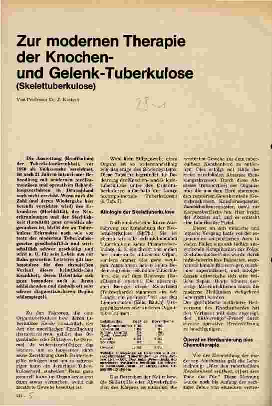 Vorschauseite 1: Zur modernen Therapie der Knochenund Gelenk-Tuberkulose (Skelettuberkulose)