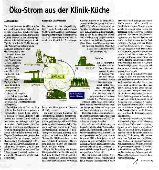 Vorschauseite 1: Öko-Strom aus der Klinik-Küche