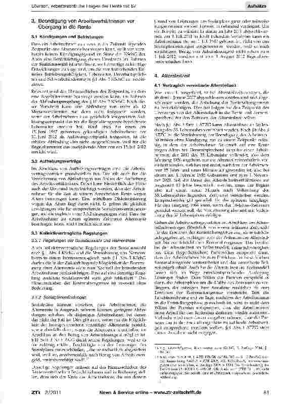 Vorschauseite 4: Arbeitsrechtliche Fragen der Rente mit 67