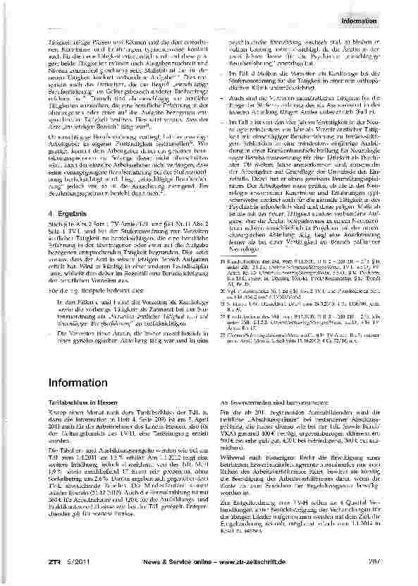Vorschauseite 5: Die Anerkennung von Vorzeiten ärztlicher Tätigkeit als „einschlägige Berufserfahrung i. S. v. §16 Abs. 2 Satz 1 TV-Ärzte/TdL und §41 Nr. 11 Abs. 2 Satz 1 TV-L