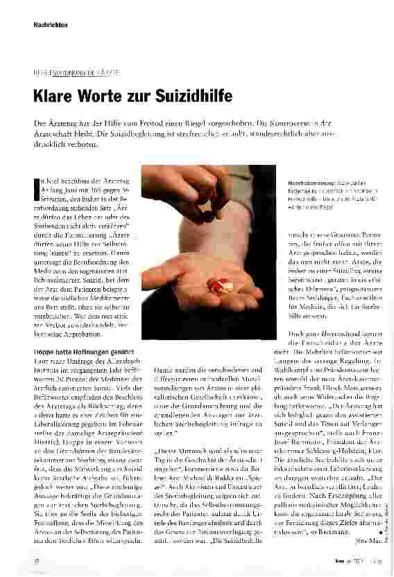 Vorschauseite 1: Klare Worte zur Suizidhilfe