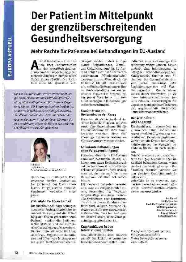Vorschauseite 1: Der Patient im Mittelpunkt der grenzüberschreitenden Gesundheitsversorgung