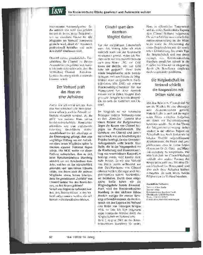 Vorschauseite 3: Im Klinik-Verbund Stärke gewinnen und Autonomie wahren Die Kreiskrankenhaus Starnberg GmbH tritt dem Clinotel-Verbund bei