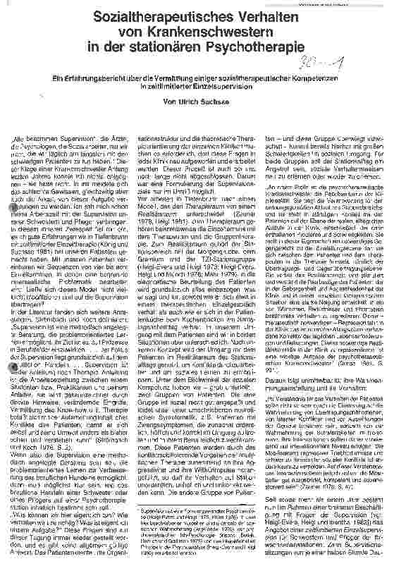 Vorschauseite 1: Sozialtherapeutisches Verhalten von Krankenschwestern in der stationären Psychotherapie