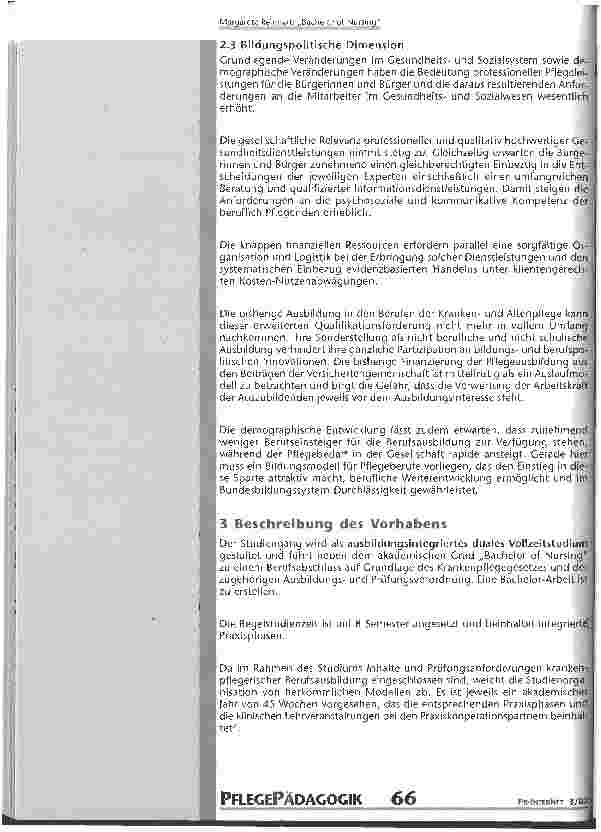 Vorschauseite 4: Konzept zur Durchführung eines Modellstudiengangs Bachelor of Nursing an der Evangelischen Fachhochschule Berlin