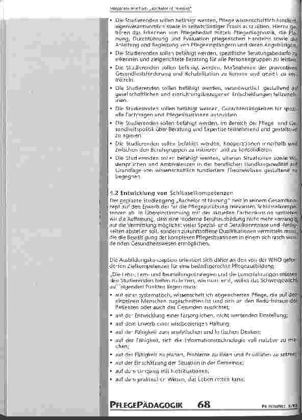 Vorschauseite 6: Konzept zur Durchführung eines Modellstudiengangs Bachelor of Nursing an der Evangelischen Fachhochschule Berlin