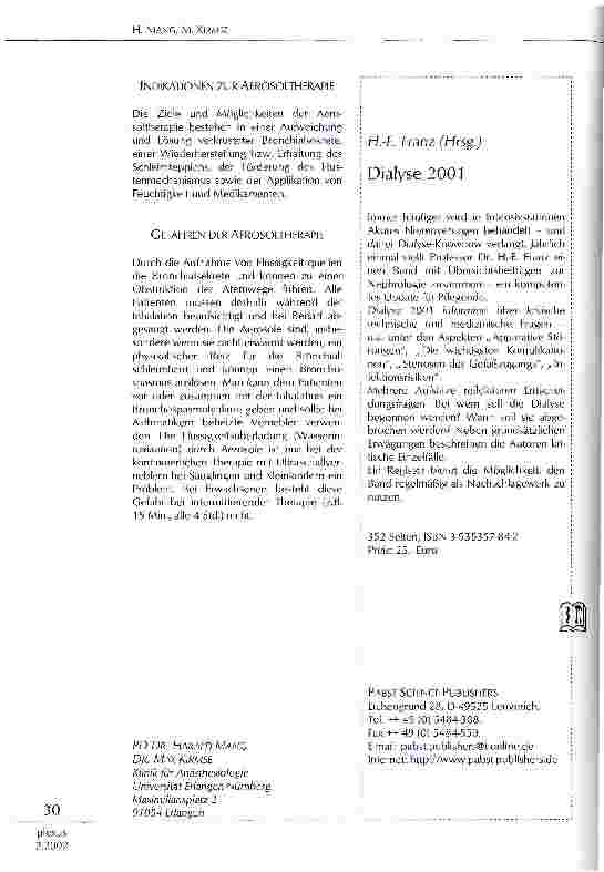Vorschauseite 5: Dampf, Nebel, Regen oder was? - Feuchtigkeitsund Aerosoltherapie bei intubierten Patienten