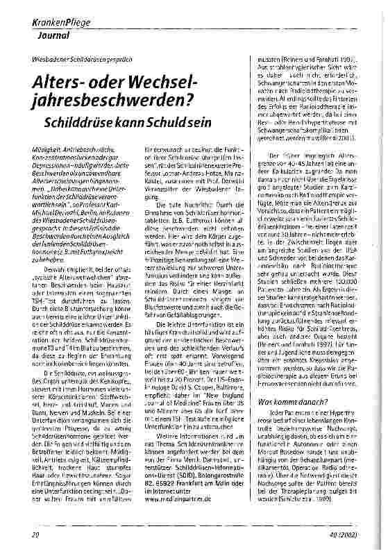 Vorschauseite 1: Altersoder Wechseljahresbeschwerden? Schilddrüse kann Schuld sein