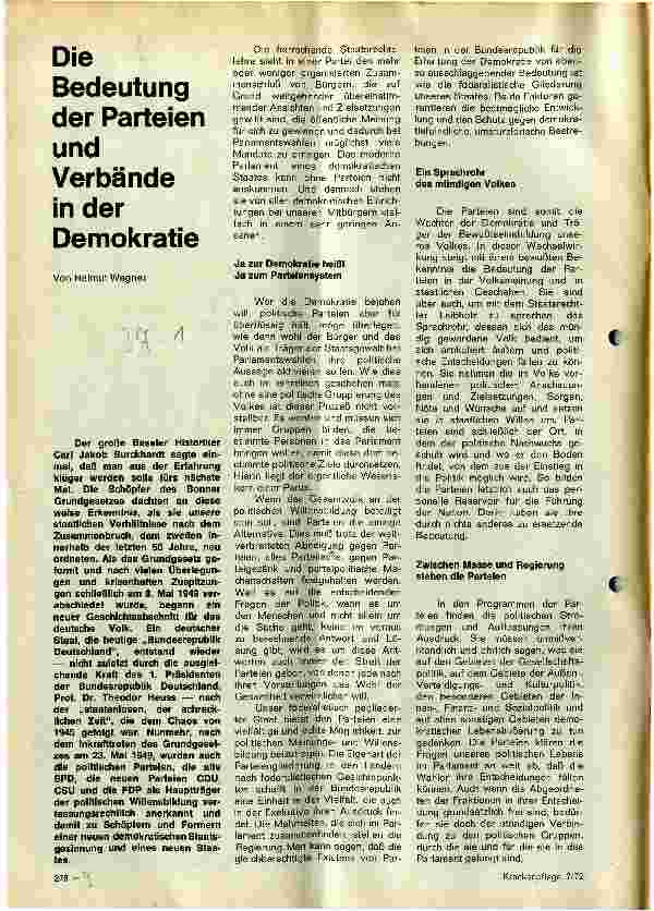 Vorschauseite 1: Die Bedeutung der Parteien und Verbände in der Demokratie