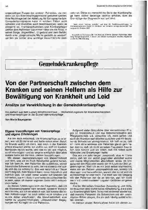 Vorschauseite 1: Gemeindekrankenpflege - Von der Partnerschaft zwischen dem Kranken und seinen Helfern als Hilfe zur Bewältigung von Krankheit und Leid
