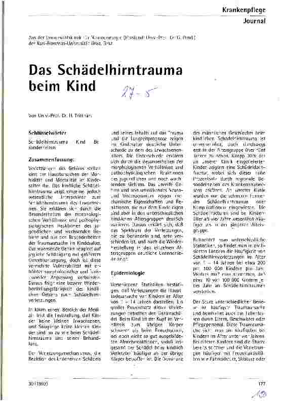 Vorschauseite 1: Das Schädelhirntrauma beim Kind