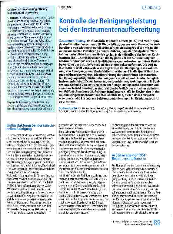 Vorschauseite 1: Kontrolle der Reinigungsleistung bei der Instrumentenaufbereitung