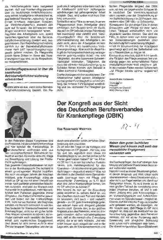 Vorschauseite 1: Der Kongreß aus der Sicht des Deutschen Berufsverbandes für Krankenpflege (DBfK)