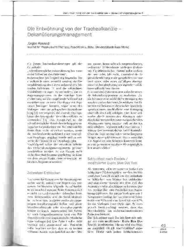 Vorschauseite 1: Die Entwöhnung von der Trachealkanüle- Dekanülierungsmanagement