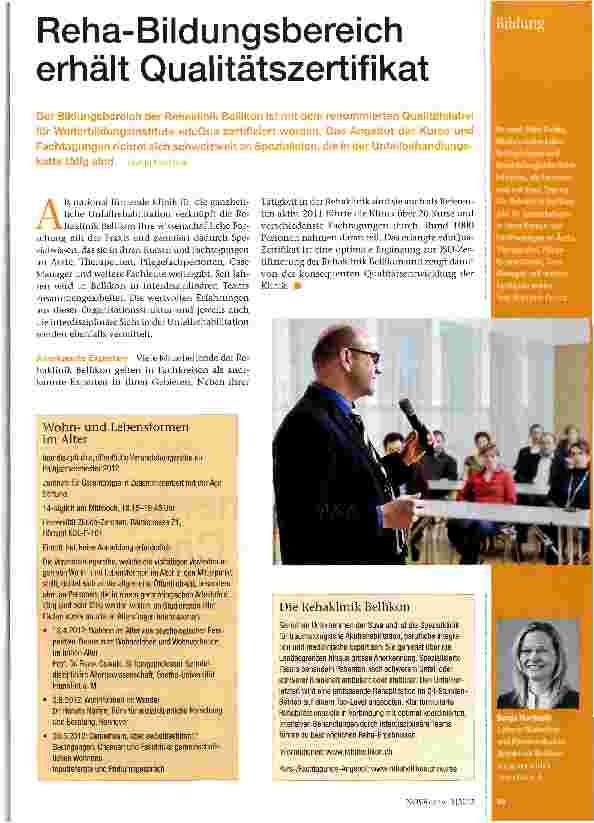 Vorschauseite 1: Reha-Bildungsbereich erhält Qualitätszertifikat