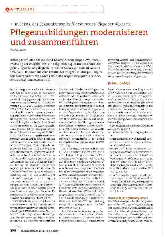 Vorschauseite 1: Pflegeausbildungen modernisieren und zusammenführen