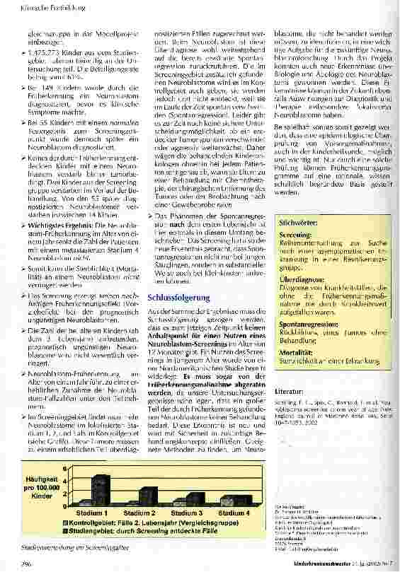 Vorschauseite 2: Das Modellprojekt Neuroblastom-Früherkennung