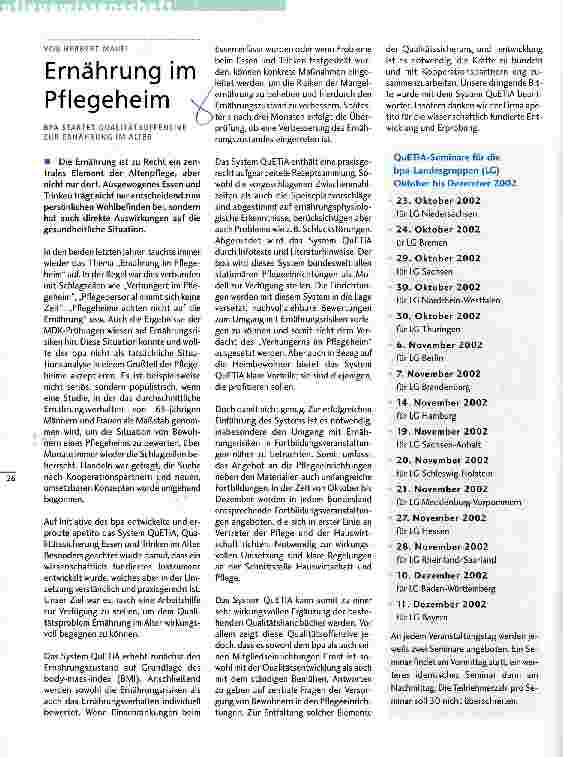 Vorschauseite 1: Ernährung im Pflegeheim bpa startet Qualitätsoffensive zur Ernährung im Alter