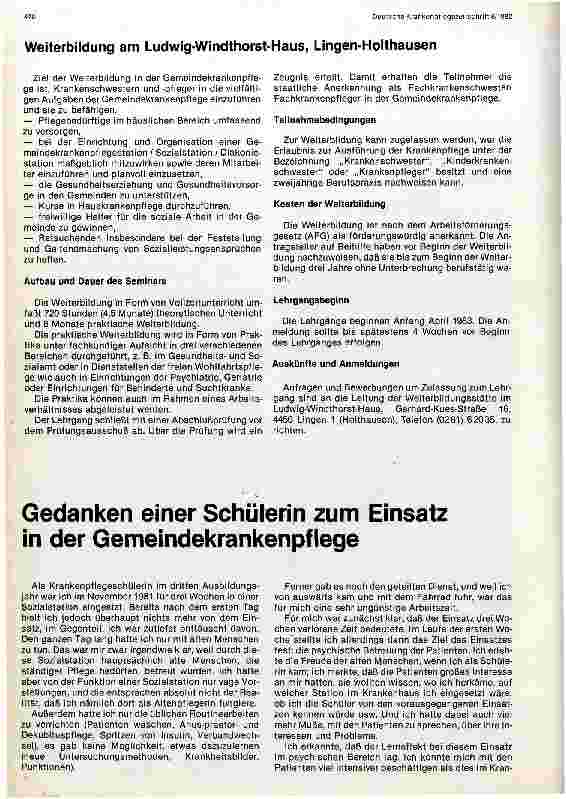 Vorschauseite 2: Weiterbildung zur Fachschwester/zum Fachpfleger für Gemeindekrankenpflege - Seminar der Arenberger Caritasvereinigung e. V.